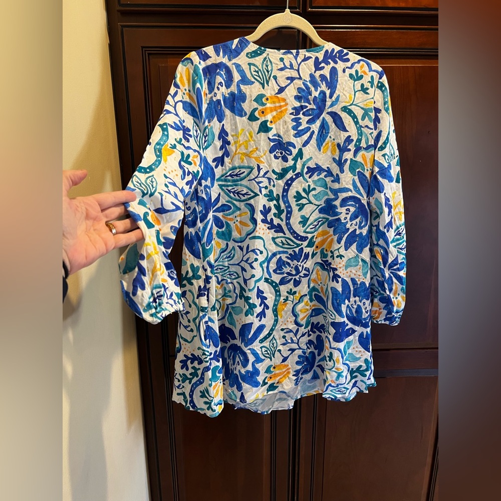 Susan Graver Soleil Regular Printed Woven Dress w/Pockets and Tassle Ties - XSP - Picture 8 of 8